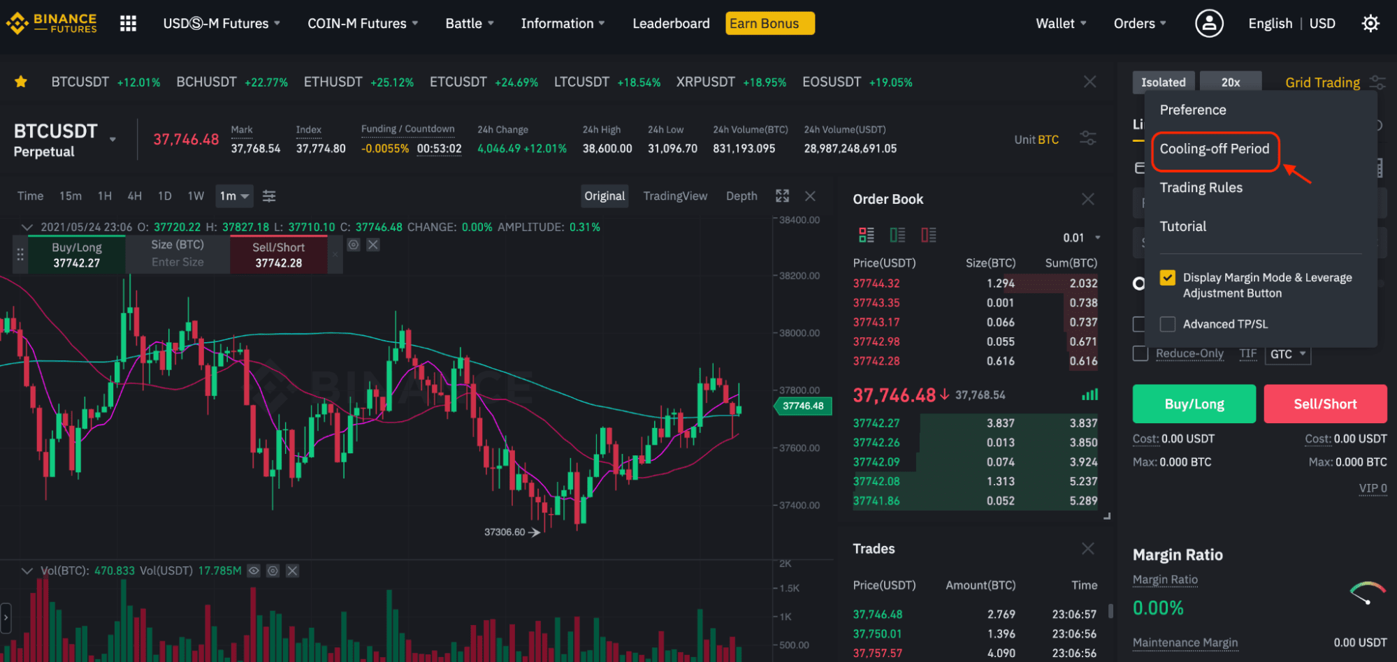 binance cooling off period