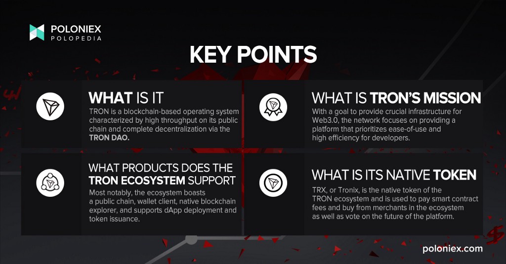 4 key points outlining TRON. These points are also covered in the rest of the article.