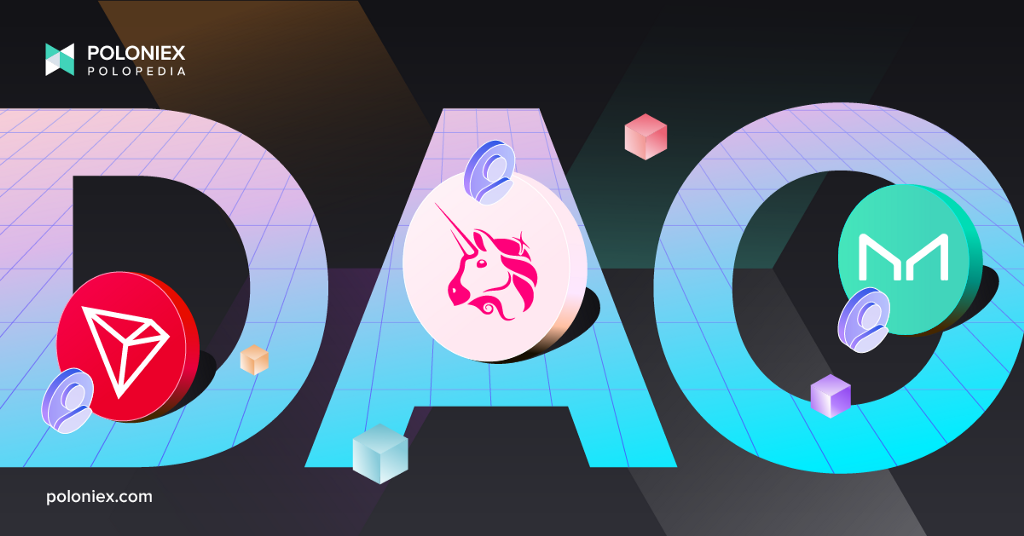 Banner for famous examples section that goes over MakerDAO, TRON, and Uniswap.