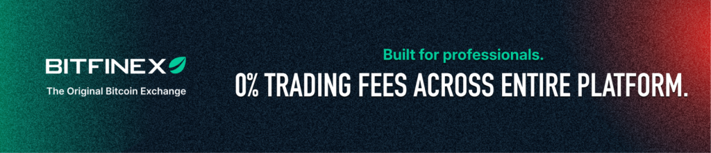 Marketing Banner for Bitfinex reading Built for Professionals - 0% trading fees across entire platform